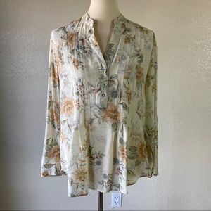 Zac & Rachel Romantic Floral Split Neck Blouse